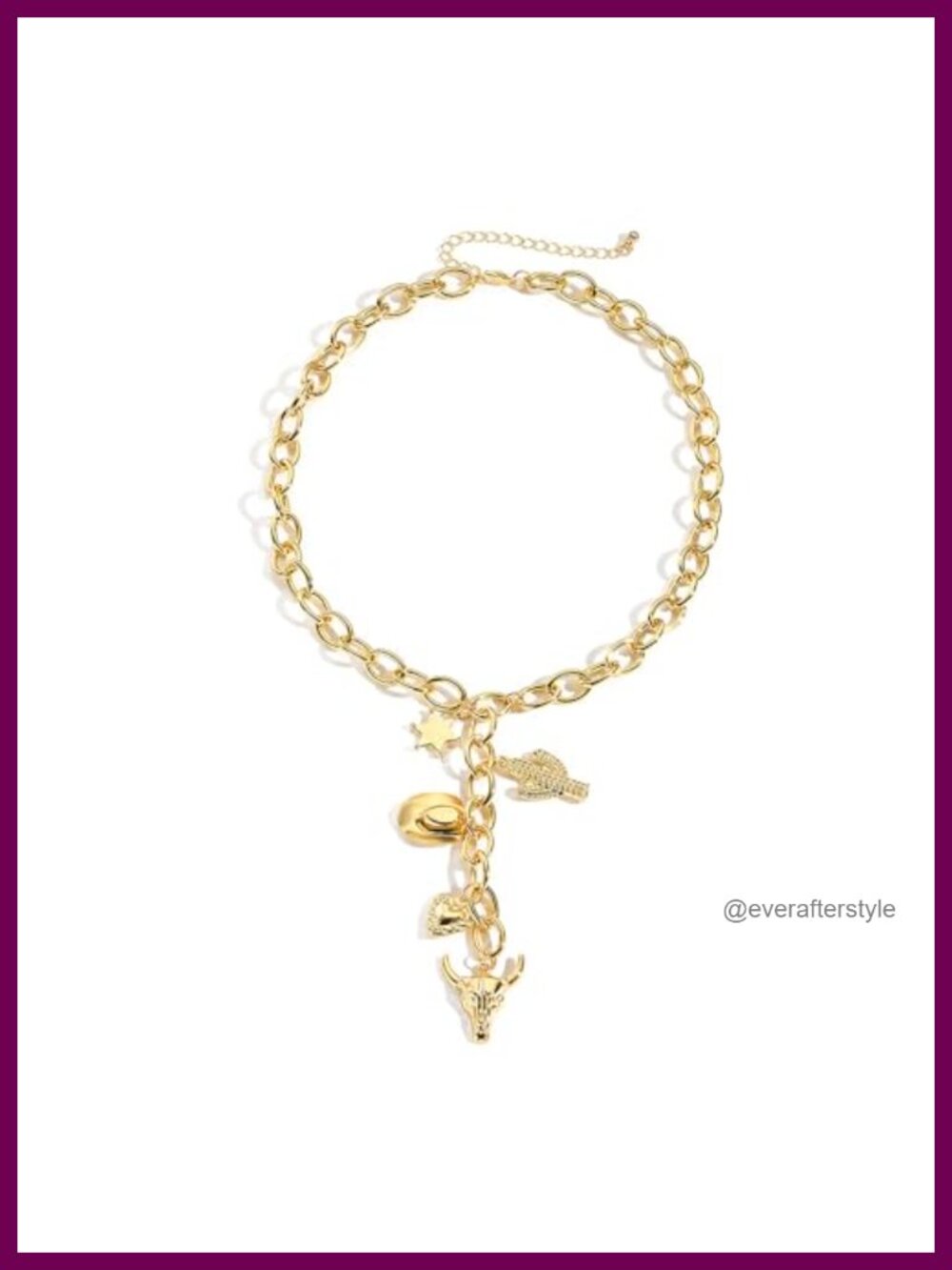 Western Gold Charm Necklace Paperclip Chain Choker Cowgirl Jewelry